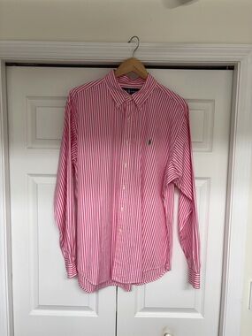 Ralph Lauren Pink and White Striped Button-Down Shirt